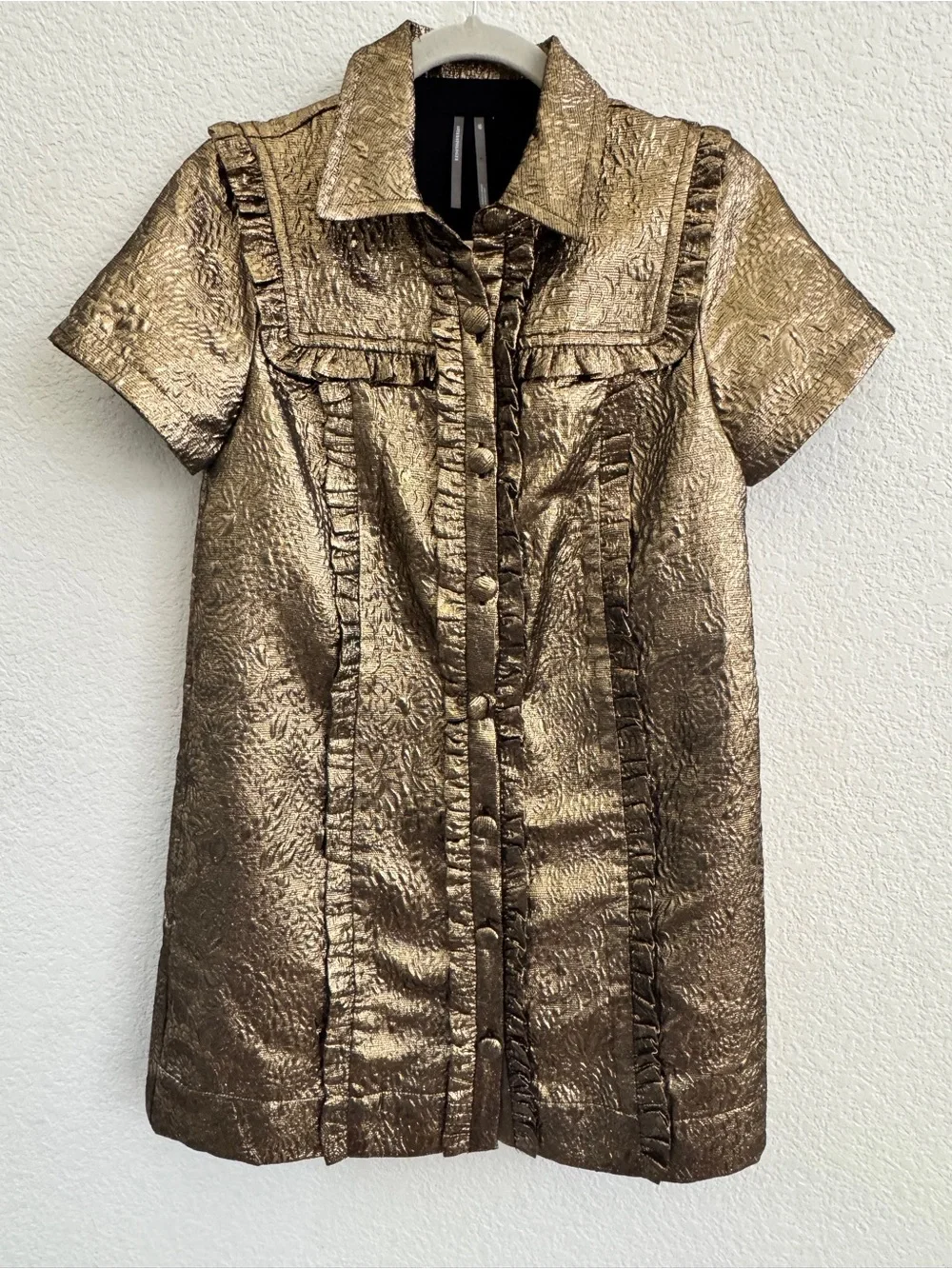 Anthropologie Metallic Bronze Short-Sleeve Shirt Dress size XS - Picture 5 of 8